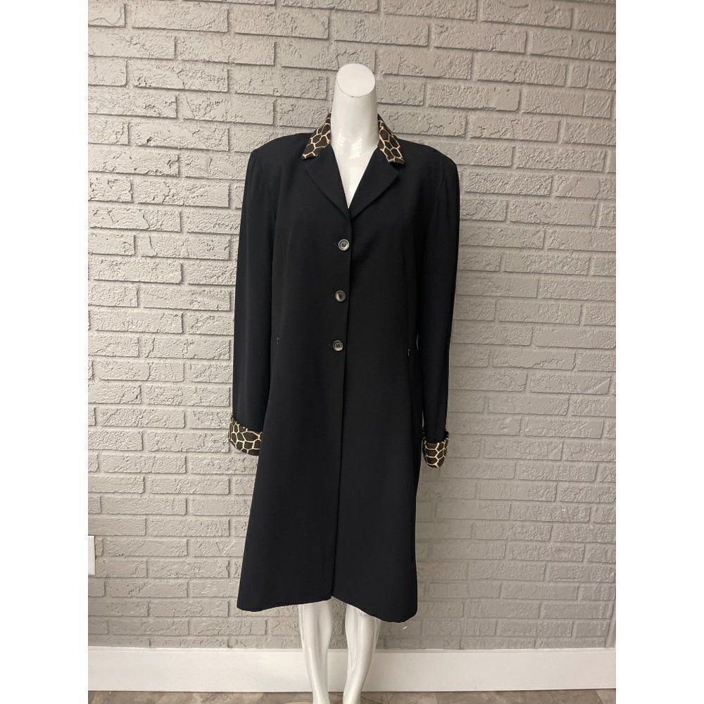 Danny & Nicole Long Black With Animal Faux Fur Trim Coat Size 14